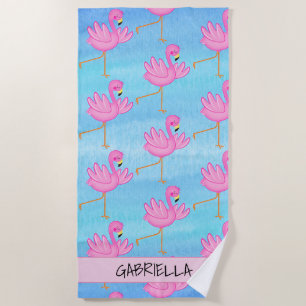 Tanzendes rosa Flamingo-personalisiertes Badetuch