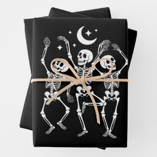Tanzendes Skelett Frohes Halloween Herbst Schädel  Geschenkpapier Set