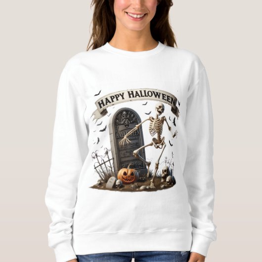Tanzendes Skelett Halloween-Design Sweatshirt (Vorderseite)
