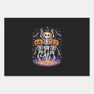 Tanzendes Skelett Halloween-Kürbis Geschenkpapier Set