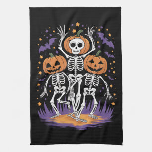 Tanzendes Skelett Halloween-Kürbis Geschirrtuch