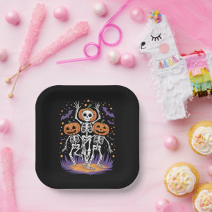 Tanzendes Skelett Halloween-Kürbis  Pappteller