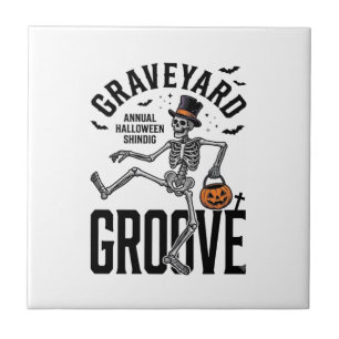 Tanzendes Skelett-Shirt mit Kürbis Vintage Hallowe Fliese