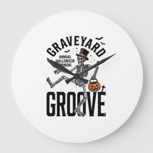 Tanzendes Skelett-Shirt mit Kürbis Vintage Hallowe Große Wanduhr