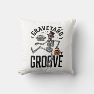Tanzendes Skelett-Shirt mit Kürbis Vintage Hallowe Kissen