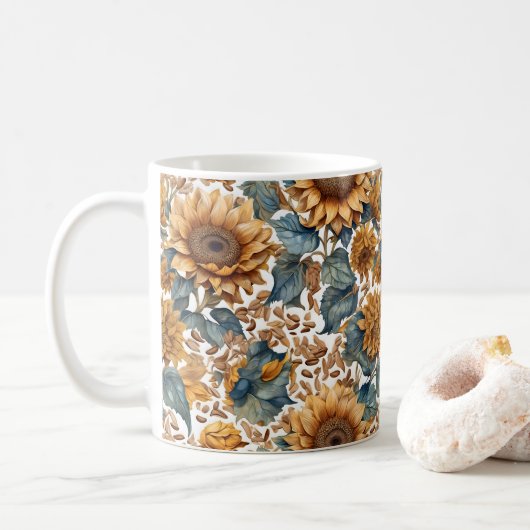 Tanzendes Sonnenblumen-Musterdesign Kaffeetasse (Mit Donut)