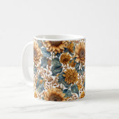 Tanzendes Sonnenblumen-Musterdesign Kaffeetasse (Vorderseite Links)