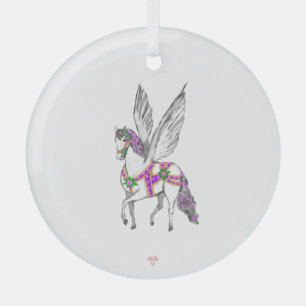 Tanzendes weißes Pegasus-Vintage-Karussellpferd Ornament Aus Glas