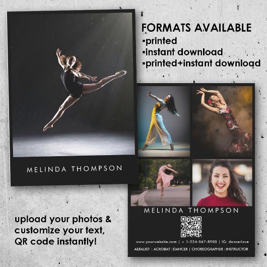 Tänzer Choreograf Comp Card 5 Foto QR Code Einladung