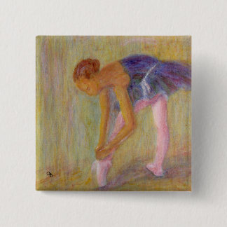 Tänzer, der ihre Ballett-Schuhe, Knopf bindet Button