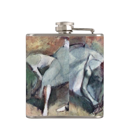 Tänzer, die von Edgar Degas ihre Schuhe schnappen Flachmann (Rückseite)
