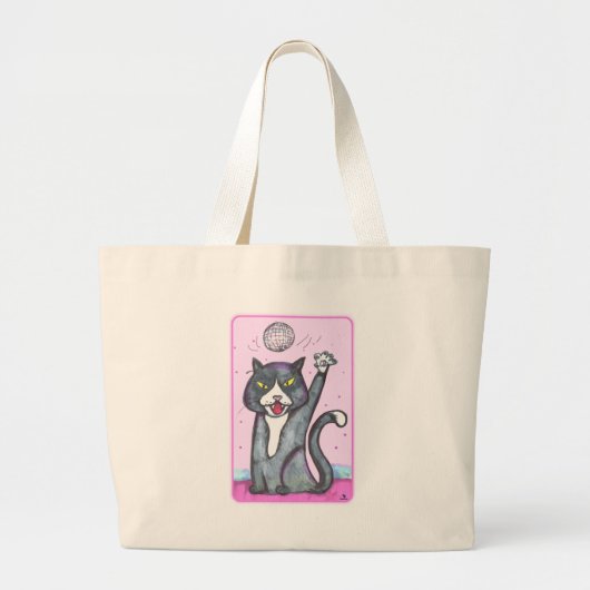 Tänzer Disco-Kugel Katze Cartoon Spaß Kunst Jumbo Stoffbeutel (Vorne)