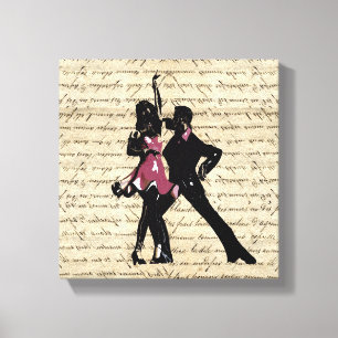 Tänzer im Ballsaal auf Vintagem Papier Leinwanddruck