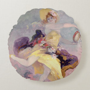 Tänzer mit einem baskischen Tambourine Rundes Kissen