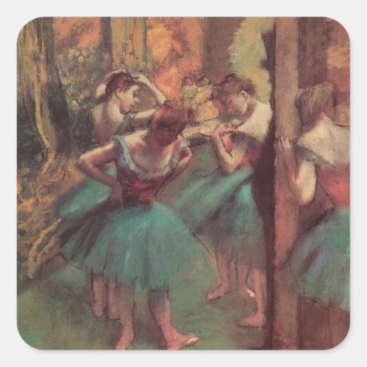 Tänzer, Rosa und Grün von Edgar Degas Quadratischer Aufkleber (Vorderseite)