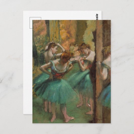 Tänzer, rosa und grüne Edgar Degas Postkarte (Vorne/Hinten)