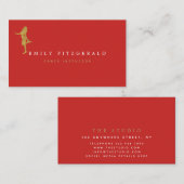 Tänzer/Studio/Minimalistisch Red/Gold Silhouette Visitenkarte (Vorne/Hinten)