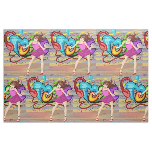 Tänzerin-Musik-Graffiti-Wand-Gewebe Stoff (Fat Quarter (45,7 x 55,9 cm))