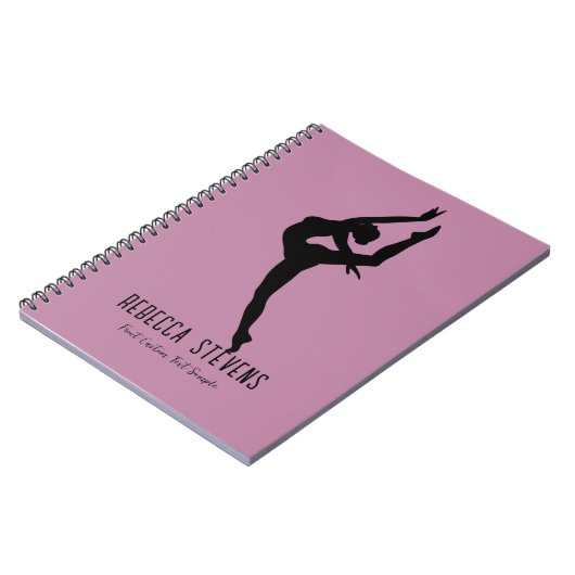 Tänzerin-Silhouette in Schwarz auf Mute Lila Notizblock (Linke Seite)