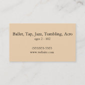 Tänzerin Silhouette, Strand bei Sunset Dance Studi Visitenkarte (Rückseite)