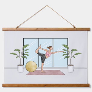 Tänzerpose Yoga Stretch Übung Workout Frau Wandteppich Mit Holzrahmen