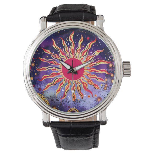 "Tanzfeuer des Kosmos" Die Sonne Armbanduhr (Vorderseite)