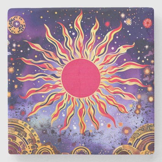 "Tanzfeuer des Kosmos" Die Sonne Steinuntersetzer (Vorderseite)
