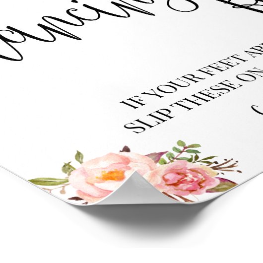 Tanzfüße Schild Flip Flops Hochzeit pink floral (Ecke)