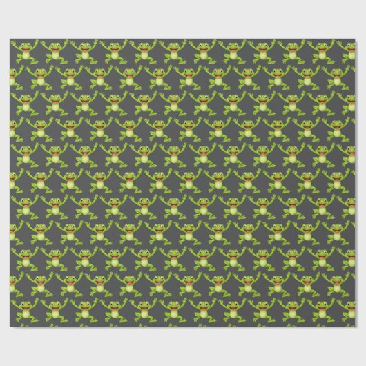Tanzgrüner Frosch auf Grau Geschenkpapier (Flach)