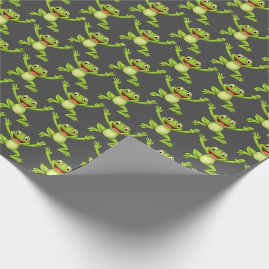 Tanzgrüner Frosch auf Grau Geschenkpapier (Ecke)