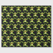 Tanzgrüner Frosch auf schwarz Geschenkpapier (Flach)