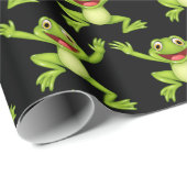 Tanzgrüner Frosch auf schwarz Geschenkpapier (Rolleneckpunkt)