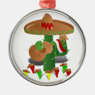 Tanzkaktus mit Gitarre Fiesta Silbernes Ornament