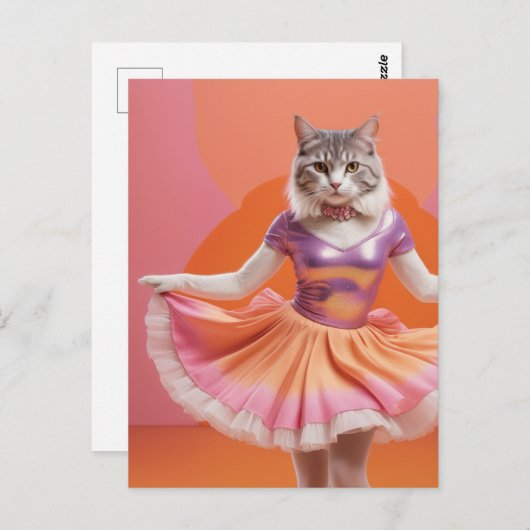 Tanzkatze in Rosa Orange Postkarte (Vorne/Hinten)