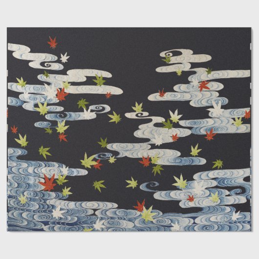 TANZKIMONO, WASSER, FALLENDE BLÄTTER GESCHENKPAPIER (Flach)