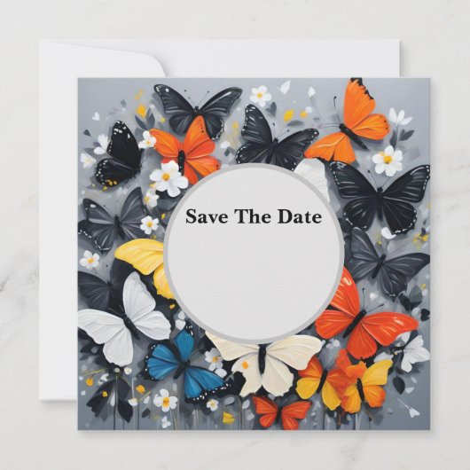 Tanzkunst, farbenfrohe Schmetterlingsakrylenkunst, Save The Date (Vorderseite)