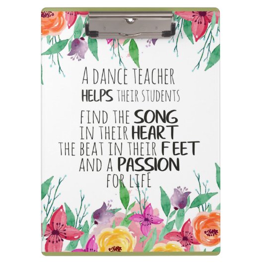 Tanzlehrer Geschenk Anerkennung Danke Zitat Klemmbrett (Vorderseite)
