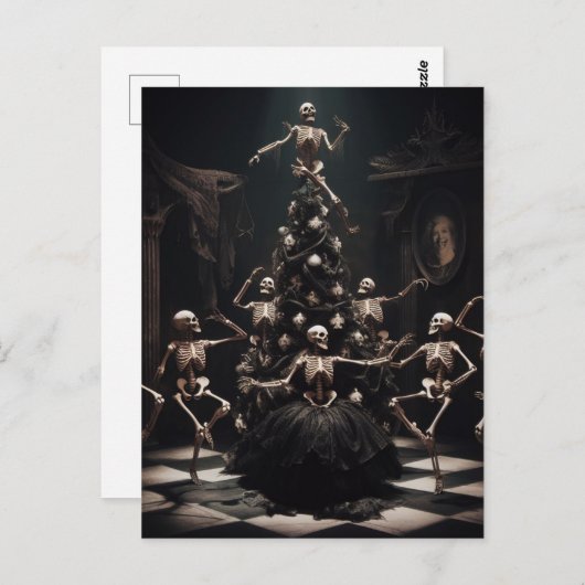 Tanzmakabre Weihnachten Skelette um den Baum Postkarte (Vorne/Hinten)