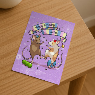 Tanzmäuse fügen den Namen Happy Birthday Party hin Postkarte