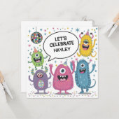 Tanzmonster Party Kindergeburtstag Design Karte (Vorderseite/Rückseite Beispiel)