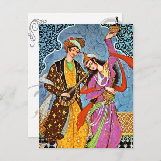 Tanznymphe und Musikerpostkarte Postkarte (Vorne/Hinten)