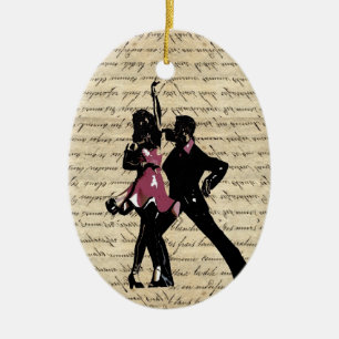 Tanzpaare im Ballsaal auf Vintage-Papier Keramikornament