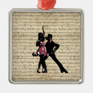 Tanzpaare im Ballsaal auf Vintage-Papier Ornament Aus Metall
