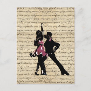 Tanzpaare im Ballsaal auf Vintage-Papier Postkarte