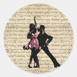 Tanzpaare im Ballsaal auf Vintage-Papier Runder Aufkleber