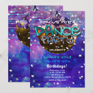 Tanzparty Disco-Kugel Lila Coole Geburtstagsfeier Einladung