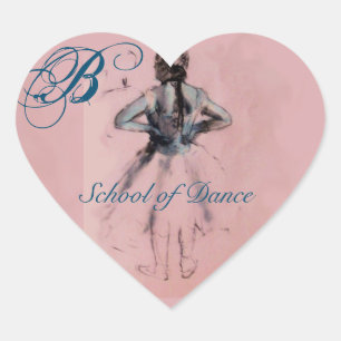 TANZSCHULE /BALLERINA BALLETTTÄNZERIN MONOGRAMM Herz-Aufkleber