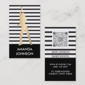 Tanzschule Schwarz-weiß Strips QR Code Gold Visitenkarte (Vorne/Hinten)