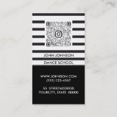 Tanzschule Schwarz-weiß Strips QR Code Gold Visitenkarte (Rückseite)