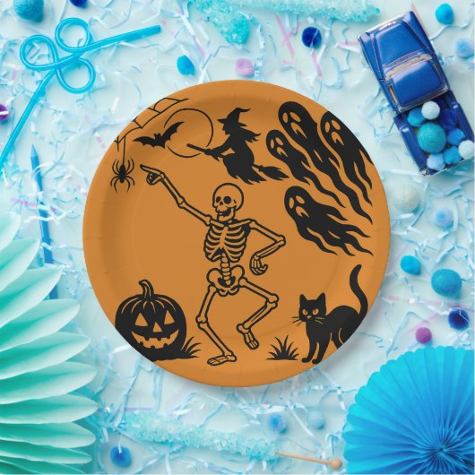 Tanzskeleton & Black Cat Halloween Papierplatte Pappteller (Party)
